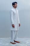 Bohame_White Silk Sherwani Set _Online_at_Aza_Fashions