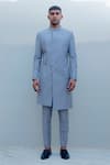 Buy_Bohame_Grey Suiting Overlap Sherwani Set _at_Aza_Fashions