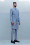 Bohame_Grey Suiting Overlap Sherwani Set _Online_at_Aza_Fashions