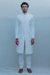 Buy_Bohame_White Suiting Overlap Sherwani Set _at_Aza_Fashions