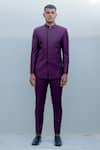 Buy_Bohame_Purple Suiting Overlap Bandhgala Pant Set _at_Aza_Fashions