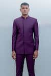 Shop_Bohame_Purple Suiting Overlap Bandhgala Pant Set _Online_at_Aza_Fashions