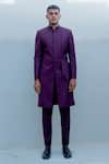 Buy_Bohame_Purple Suiting Pleated Sherwani Set _at_Aza_Fashions