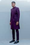 Bohame_Purple Suiting Pleated Sherwani Set _Online_at_Aza_Fashions