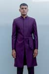 Buy_Bohame_Purple Suiting Pleated Sherwani Set _Online_at_Aza_Fashions