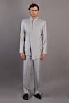 Buy_Bohame_Grey Terry Wool Solid Narcissus Bandhgala And Pant Set _at_Aza_Fashions