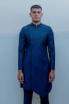 Buy_Bohame_Blue Suiting Overlap Sherwani Set _at_Aza_Fashions