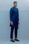 Bohame_Blue Suiting Overlap Sherwani Set _Online_at_Aza_Fashions