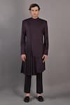 Buy_Bohame_Wine Terry Wool Solid Stygian Pleated Sherwani Set _at_Aza_Fashions