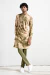 Buy_Bohame_Beige Bamboo Blend Tie-dye Panelled Kurta Set _at_Aza_Fashions