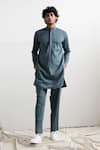 Bohame_Grey Linen Pleated Tie-dye Bundi And Kurta Set_Online_at_Aza_Fashions