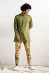 Bohame_Beige Jacket And Pant: Linen; Kurta: Bamboo Blend Tie-dye & Set For Men_Online_at_Aza_Fashions