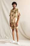 Buy_Bohame_Beige Bamboo Blend Tie-dye Shirt And Shorts Set _at_Aza_Fashions