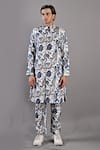Bohame_Off White Cotton Satin Digital Print Daemyn Floral Kurta And Pant Set_Online_at_Aza_Fashions