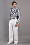Bohame_Off White Cotton Satin / Suiting Digital Print Dermot Short Jacket And Pant Set_Online_at_Aza_Fashions