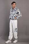 Bohame_Off White Cotton Satin / Suiting Print Florian Bomber Jacket And Joggers Set _Online_at_Aza_Fashions