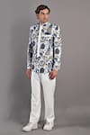 Buy_Bohame_Off White Cotton Satin Digital Karl Floral Bandhgala Set _at_Aza_Fashions