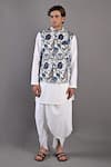 Buy_Bohame_Off White Cotton Satin Digital Zephyr Bundi And Kurta Set _at_Aza_Fashions