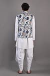 Shop_Bohame_Off White Cotton Satin Digital Zephyr Bundi And Kurta Set _at_Aza_Fashions