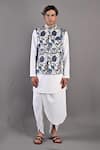 Bohame_Off White Cotton Satin Digital Zephyr Bundi And Kurta Set _Online_at_Aza_Fashions