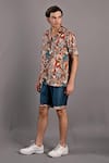 Buy_Bohame_Maroon Cotton Satin / Suiting Digital Oak Floral Shirt And Shorts Set _at_Aza_Fashions