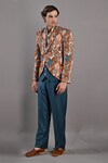 Bohame_Maroon Cotton Satin / Suiting Digital Clem Floral Jacket And Pant Set_Online_at_Aza_Fashions