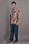 Bohame_Maroon Cotton Satin / Suiting Digital Ren Floral Bandhgala Set_Online_at_Aza_Fashions