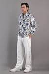 Bohame_Off White Cotton Satin / Suiting Digital Jacek Shacket And Pant Set _Online_at_Aza_Fashions