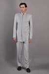 Buy_Bohame_Grey Terry Wool Solid Aidin Bandhgala And Pant Set _at_Aza_Fashions