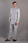 Bohame_Grey Terry Wool Solid Aidin Bandhgala And Pant Set _Online_at_Aza_Fashions