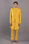 Buy_Bohame_Yellow Kurta And Pant Tencel Solid Kai Textured Bundi With Set _at_Aza_Fashions