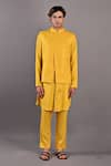 Bohame_Yellow Kurta And Pant Tencel Solid Kai Textured Bundi With Set _Online_at_Aza_Fashions