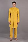 Buy_Bohame_Yellow Kurta And Pant Tencel Solid Kai Textured Bundi With Set _Online_at_Aza_Fashions