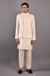 Buy_Bohame_Peach Kurta And Pant Tencel Solid Leo Textured Bundi With Set _at_Aza_Fashions