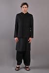 Buy_Bohame_Black Kurta And Pant Cotton Satin Solid Adam Textured Bundi & Set _at_Aza_Fashions