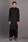 Bohame_Black Kurta And Pant Cotton Satin Solid Adam Textured Bundi & Set _Online_at_Aza_Fashions