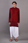 Buy_Bohame_Maroon Tulip Salwar Cotton Satin Solid Daniel Textured Bundi And Kurta Set _at_Aza_Fashions