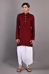 Bohame_Maroon Tulip Salwar Cotton Satin Solid Daniel Textured Bundi And Kurta Set _Online_at_Aza_Fashions