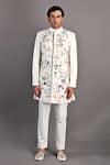Bohame_Off White Sherwani And Loafers Terry Wool Hand Embroidery Oakley & Kurta Set_Online_at_Aza_Fashions