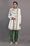 Buy_Bohame_Green Sherwani And Loafers Terry Wool Hand Embroidery Floral Brook & Kurta Set _at_Aza_Fashions