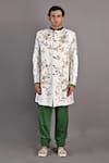 Bohame_Green Sherwani And Loafers Terry Wool Hand Embroidery Floral Brook & Kurta Set _Online_at_Aza_Fashions