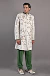 Buy_Bohame_Green Sherwani And Loafers Terry Wool Hand Embroidery Floral Brook & Kurta Set _Online_at_Aza_Fashions