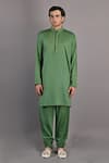 Shop_Bohame_Green Sherwani And Loafers Terry Wool Hand Embroidery Floral Brook & Kurta Set _Online_at_Aza_Fashions