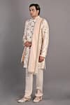 Buy_Bohame_Peach Sherwani Terry Wool Hand Embroidery Floral Pattern Rosen And Kurta Set _Online_at_Aza_Fashions