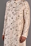 Bohame_Peach Sherwani Terry Wool Hand Embroidery Floral Pattern Rosen And Kurta Set _at_Aza_Fashions