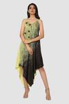 Buy_Babita Malkani_Black Organic Cotton Silk Lining Lycra Tie Dye Asymmetric Dress _at_Aza_Fashions