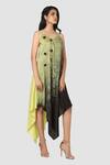 Babita Malkani_Black Organic Cotton Silk Lining Lycra Tie Dye Asymmetric Dress _Online_at_Aza_Fashions