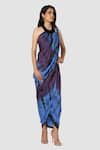 Babita Malkani_Blue Organic Cotton Silk Lining Lycra Draped Tie Dye Saree Gown_Online_at_Aza_Fashions