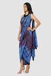Buy_Babita Malkani_Blue Organic Cotton Silk Lining Lycra Draped Tie Dye Saree Gown_Online_at_Aza_Fashions