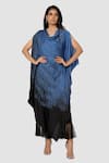 Babita Malkani_Blue Organic Cotton Silk Lining Lycra Tie Dye Draped Tunic And Pant Set _Online_at_Aza_Fashions